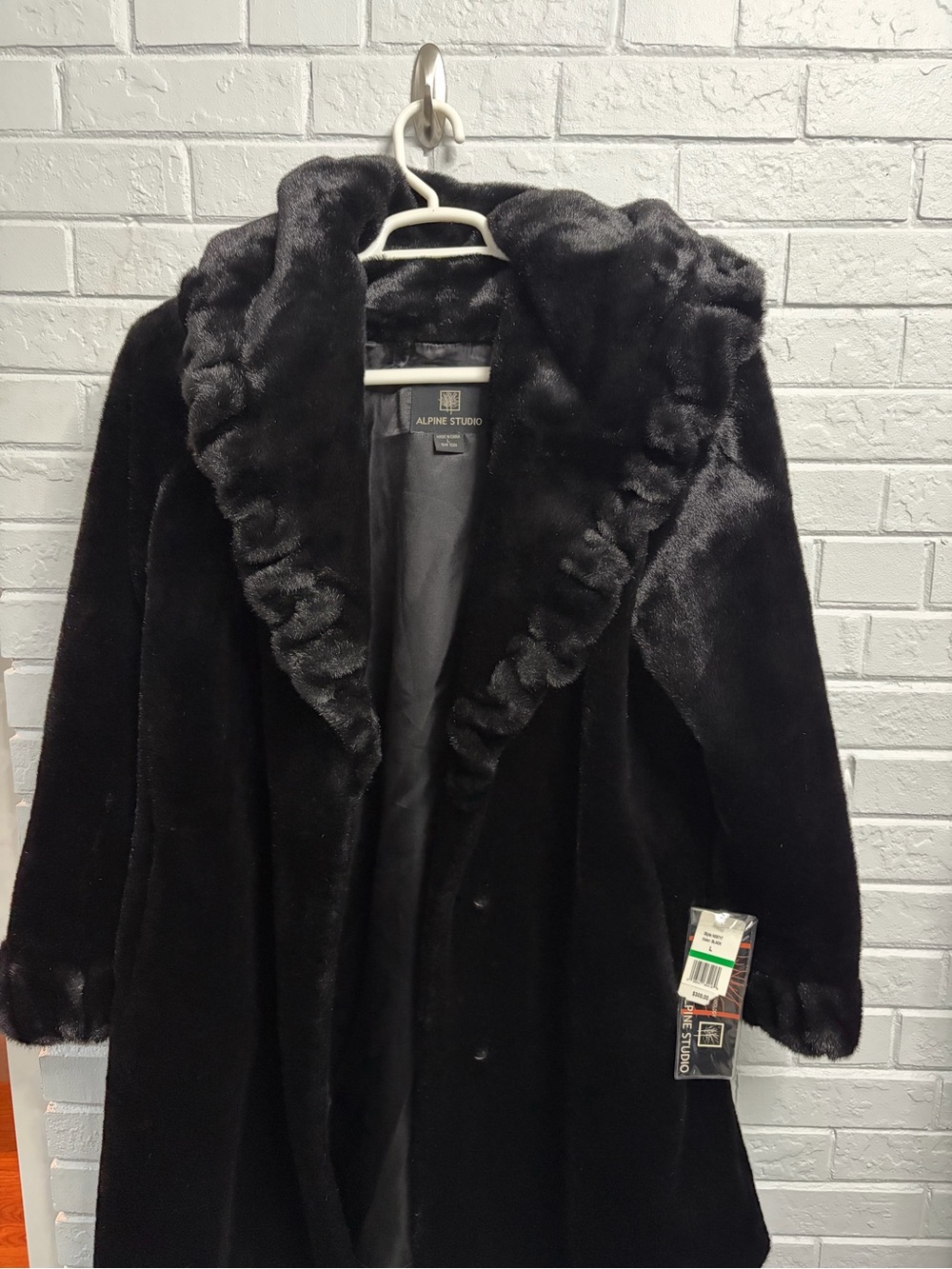 Black Faux Fur-Trim Pea Coat